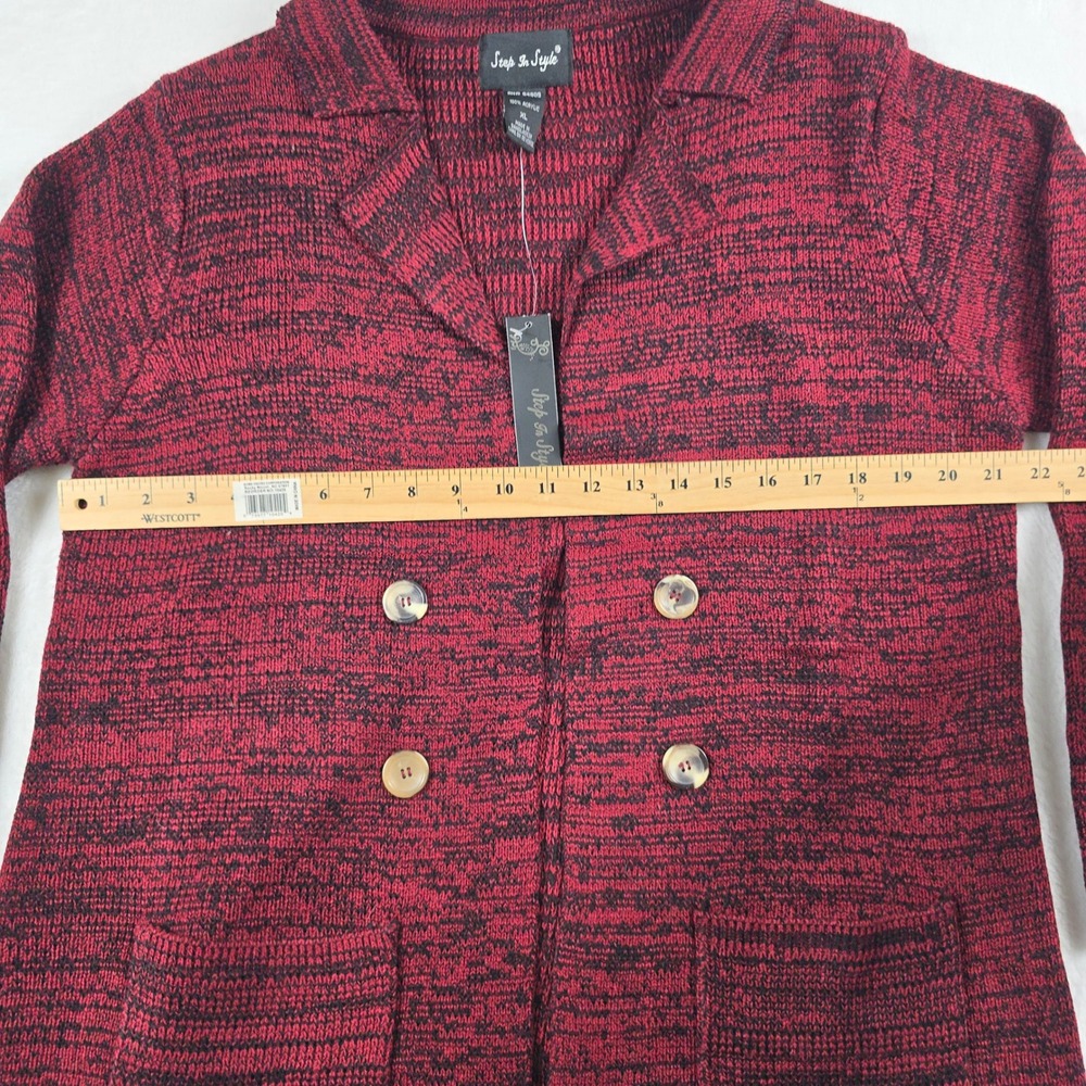 Step In Style Womens XL Red Black Marled Double‎ Breasted Longline Cardigan NEW - Picture 5 of 7